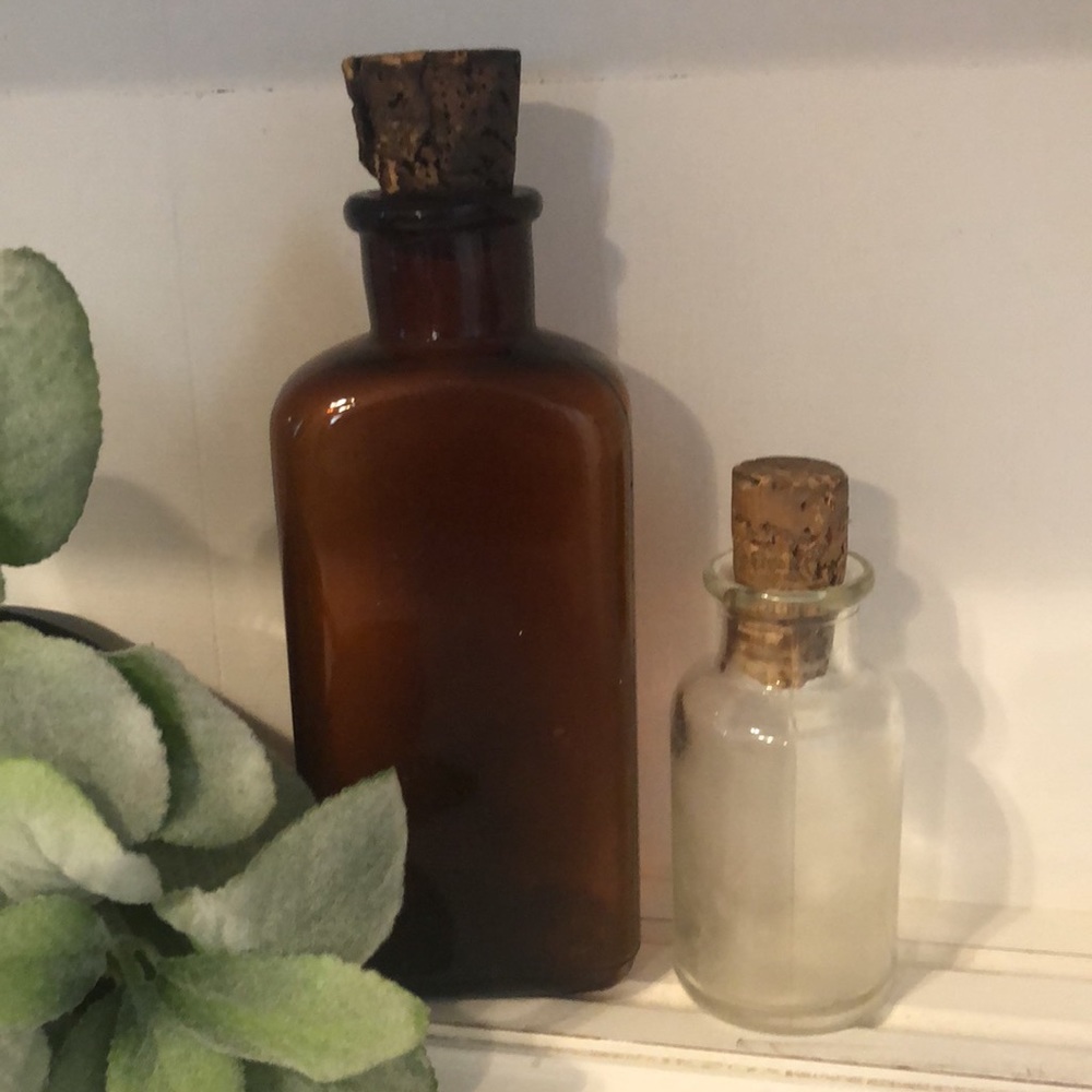 Antique Brown Glass NORWICH Pharmacy Medicine Apothecary Bottle & Clear Bottle